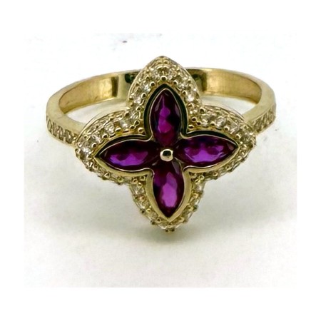 Anillo flor roja de oro 18k
